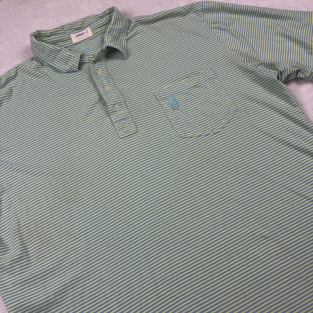 Johnnie-O Polo Shirt Mens XL Green 100% Cotton Striped Relaxed Fit Collared